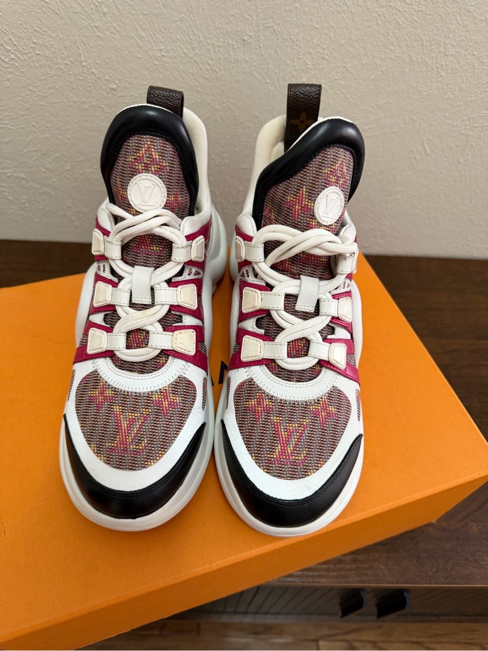 Louis Vuitton White Pink Multicolor Kids Sneakers
